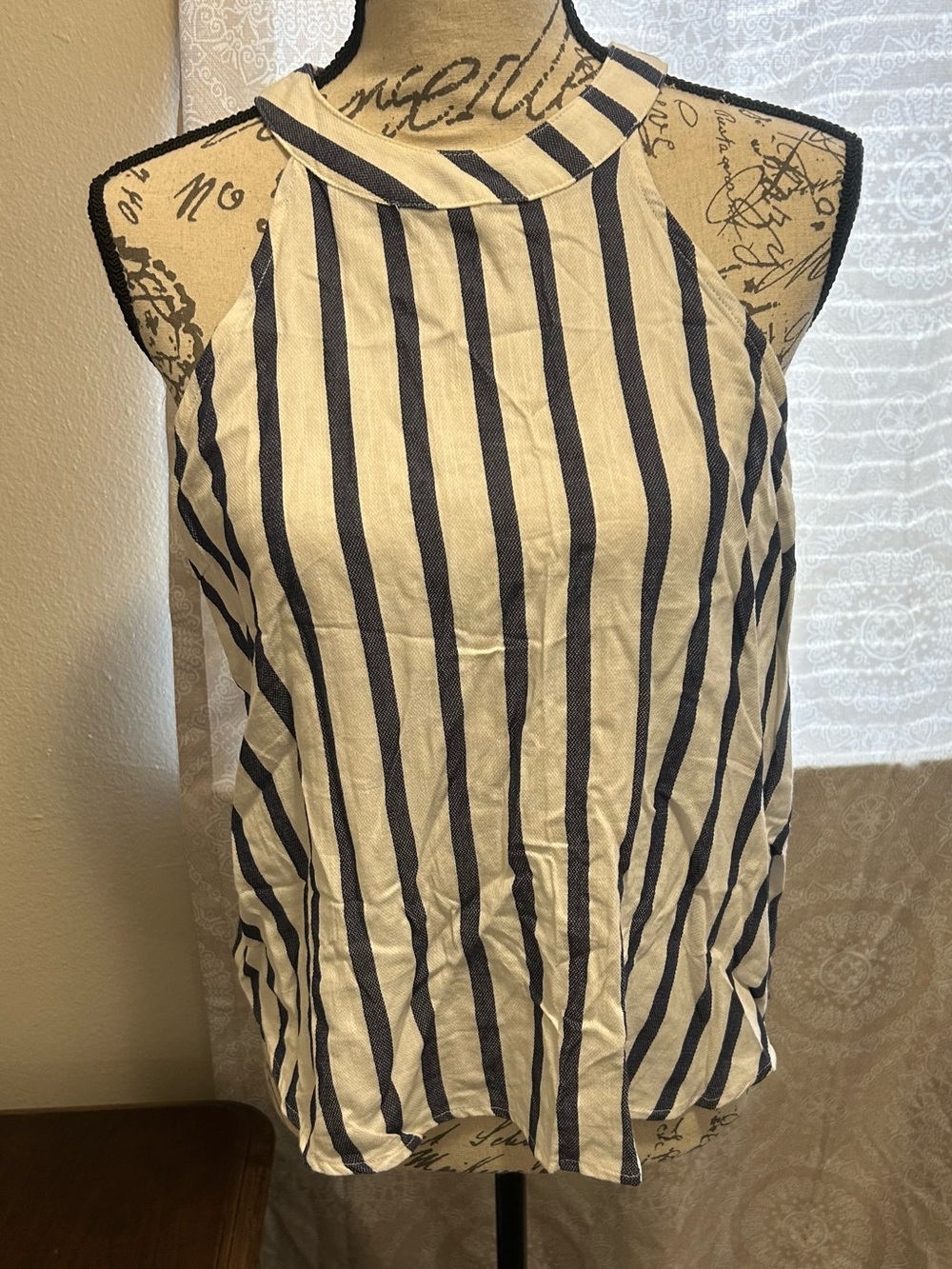 Striped High-Neck Women’s Tank Top - Navy and Cream
